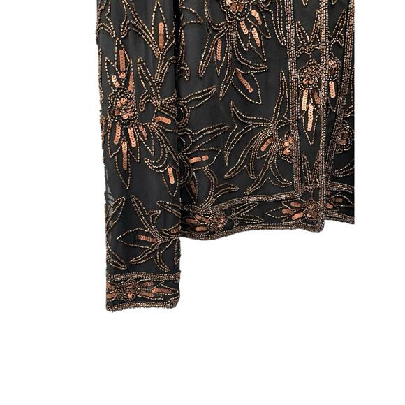 NWT Vintage Papell Studio Beaded Sequin Silk Jacket Evening Copper Black Medium - Picture 4 of 11